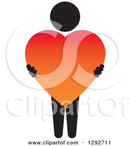 Clipart of a Black Person Holding a Big Gradient Red and Orange Love Heart - Royalty Free Vector Illustration by ColorMagic