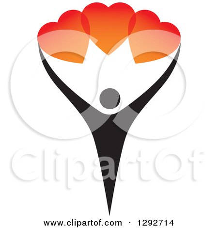 Clipart of a Black Person Holding up Gradient Red and Orange Love Hearts - Royalty Free Vector Illustration by ColorMagic