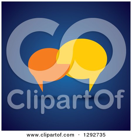Clipart of Connected Orange and Yellow Instant Messenger Chat Balloons over Blue - Royalty Free Vector Illustration by ColorMagic