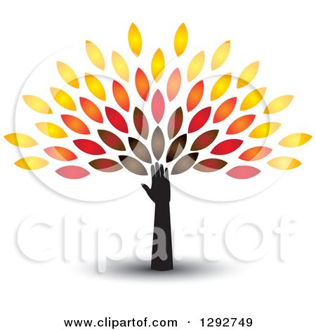 Clipart of a Hand and Arm with a Shadow, Forming the Trunk of a Tree with Colorful Autumn Leaves - Royalty Free Vector Illustration by ColorMagic