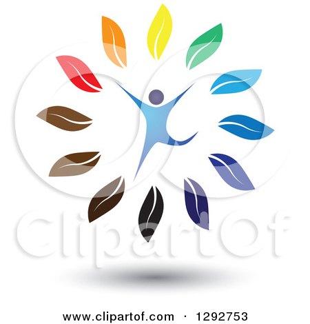 Clipart of a Happy Blue Man Leaping in a Circle of Colorful Leaves - Royalty Free Vector Illustration by ColorMagic
