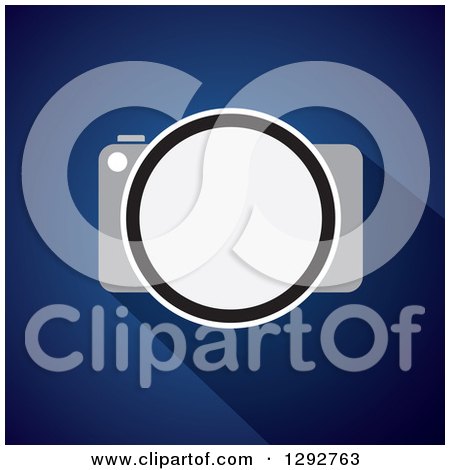 Clipart of a Flat Design of a Digital Camera and Shadow on Blue - Royalty Free Vector Illustration by ColorMagic