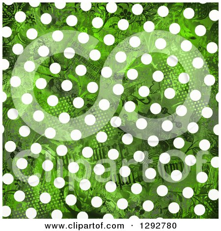Clipart of a Distressed Green Background with White Polka Dots - Royalty Free Illustration by Prawny