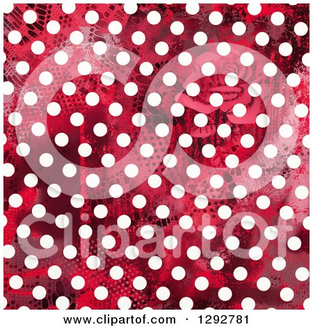 Clipart of a Distressed Red Background with White Polka Dots - Royalty Free Illustration by Prawny
