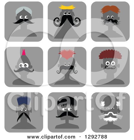 Clipart of Male Avatar Head Icons with Different Mustaches and Hairstyles - Royalty Free Vector Illustration by Prawny