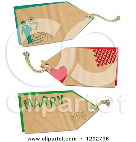 Clipart of a Parchment Paper Gift Tag Labels with a Wedding Couple, Heart and Text, on a White Background - Royalty Free Illustration by Prawny