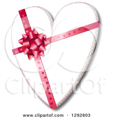 Clipart of a 3d Valentine Heart with a Patterned Bow and Ribbon - Royalty Free Illustration by Prawny