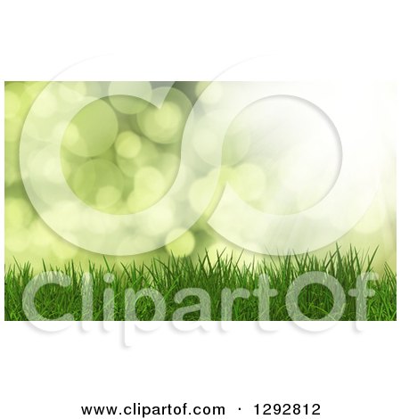Clipart of a 3d Green Background with Grass over Flares - Royalty Free Illustration by KJ Pargeter