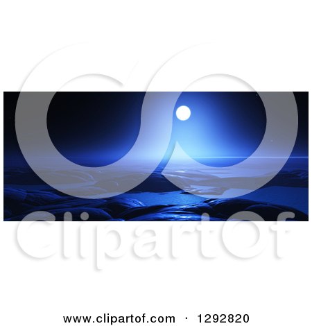 Clipart of a Full Moon Shining over a Foreign Planet Ocean Landscape at Night - Royalty Free Illustration by KJ Pargeter