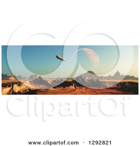 Clipart of a 3d Fictional Planet with a Spaceship and Moon - Royalty Free Illustration by KJ Pargeter