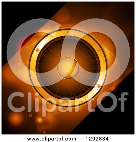 Clipart of a 3d Music Speaker with Diagonal Panels of Black and Orange Flares - Royalty Free Vector Illustration by elaineitalia