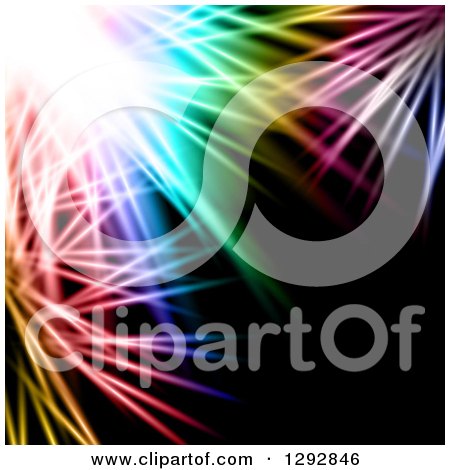 Clipart of a Background of Bright Light and Colorful Feathery Lights on Black - Royalty Free Vector Illustration by KJ Pargeter