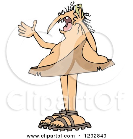 Clipart of a Chubby Caveman Gesturing and Shouting on a Cell Phone - Royalty Free Vector Illustration by djart