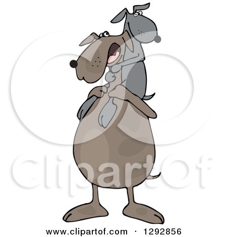 Clipart of a Happy Brown Father Dog Carrying His Pup on His Shoulders - Royalty Free Vector Illustration by djart