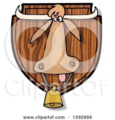 Clipart of a Texas Longhorn Cow Head Mounted on a Wood Plaque - Royalty Free Illustration by djart
