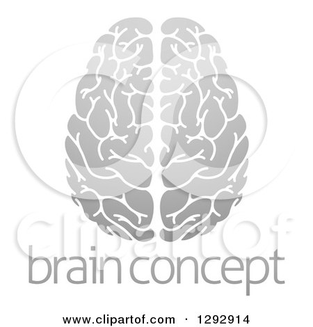 Clipart of a Gradient Grayscale Human Brain with Text - Royalty Free Vector Illustration by AtStockIllustration
