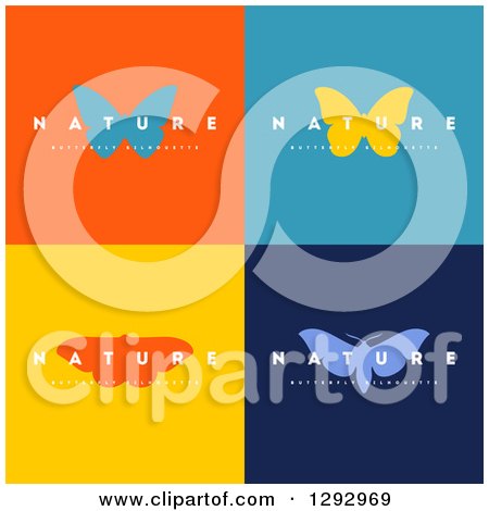 Clipart of Flat Design Nature Butterfly and Moth Logo Icons with Sample Text on Colorful Tiles - Royalty Free Vector Illustration by elena
