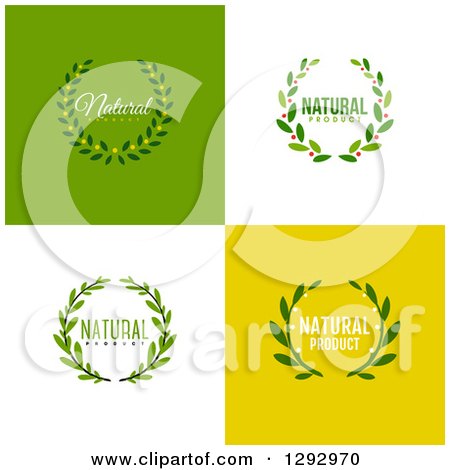 Clipart of Flat Design Natural Product Wreath Designs on Green White and Yellow Tiles - Royalty Free Vector Illustration by elena