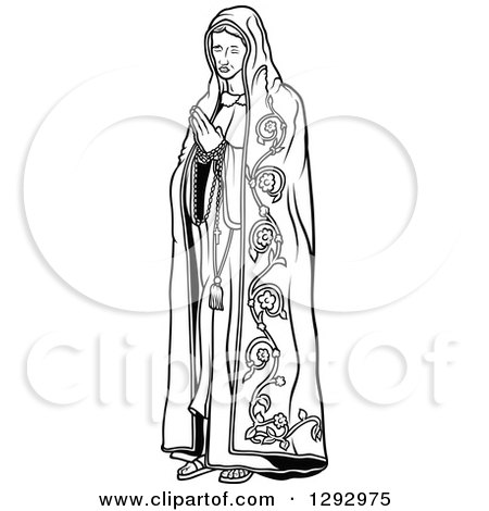 Clipart of a Black and White Praying Virgin Mary 3 - Royalty Free Vector Illustration by dero