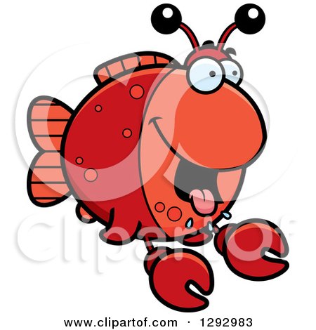 Clipart of a Cartoon Hungry Imitation Crab Fish - Royalty Free Vector Illustration by Cory Thoman
