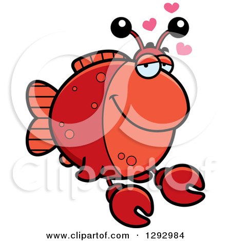 Clipart of a Cartoon Infatuated Imitation Crab Fish with Love Hearts - Royalty Free Vector Illustration by Cory Thoman