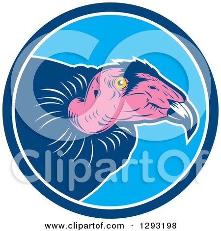 Clipart of a Retro Vulture Head in a Blue and White Circle - Royalty Free Vector Illustration by patrimonio