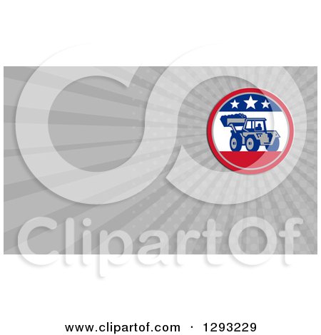 Clipart of a Retro Bobcat Digger Machine in a Patriotic American Circle and Gray Rays Background or Business Card Design - Royalty Free Illustration by patrimonio
