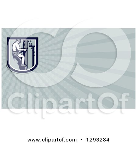 Clipart of a Retro Working Lineman and Rays Background or Business Card Design - Royalty Free Illustration by patrimonio