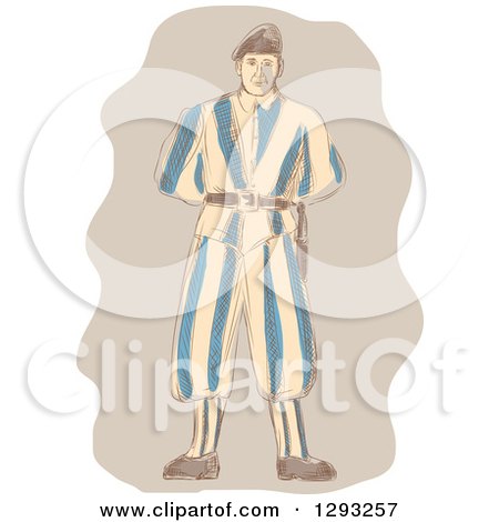 Clipart of a Sketched Vatican Swiss Guard - Royalty Free Vector Illustration by patrimonio