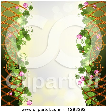 Clipart of a St Patricks Day Background with Shamrocks, Clover Flowers, Lattice and Ladybugs - Royalty Free Vector Illustration by merlinul