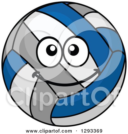 Clipart of a Cartoon Happy Blue Gray and White Volleyball Character - Royalty Free Vector Illustration by Vector Tradition SM