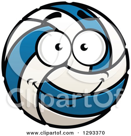 Clipart of a Cartoon Happy Blue and White Volleyball Character - Royalty Free Vector Illustration by Vector Tradition SM