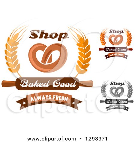 Clipart of Soft Pretzels with Wheat, Text and Rolling Pins - Royalty Free Vector Illustration by Vector Tradition SM