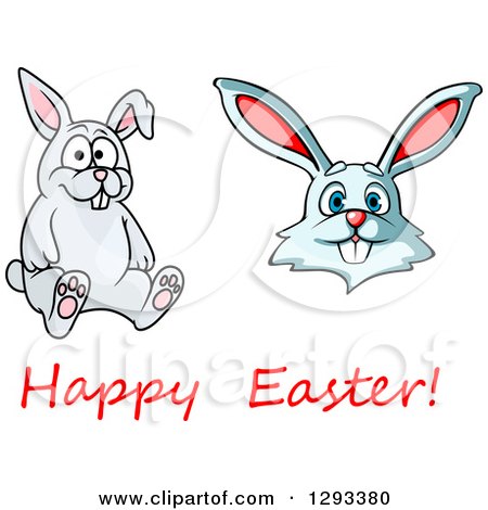 Clipart of Cartoon Happy Rabbits and Easter Text - Royalty Free Vector Illustration by Vector Tradition SM