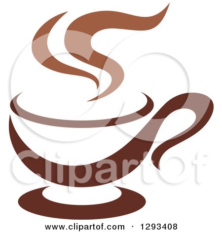 Clipart of a Two Toned Brown and White Steamy Coffee Cup on a Saucer 35 - Royalty Free Vector Illustration by Vector Tradition SM