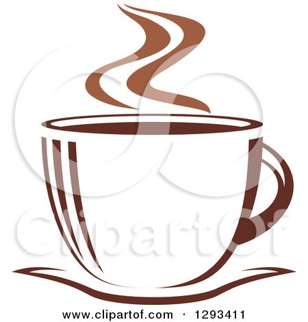 Clipart of a Two Toned Brown and White Steamy Coffee Cup on a Saucer 32 - Royalty Free Vector Illustration by Vector Tradition SM