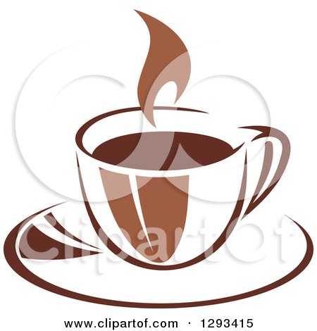 Clipart of a Two Toned Brown and White Steamy Coffee Cup on a Saucer 30 - Royalty Free Vector Illustration by Vector Tradition SM