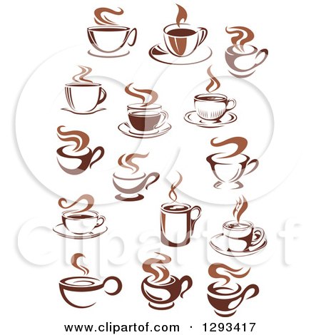 Clipart of Two Toned Brown and White Steamy Coffee Cups 2 - Royalty Free Vector Illustration by Vector Tradition SM