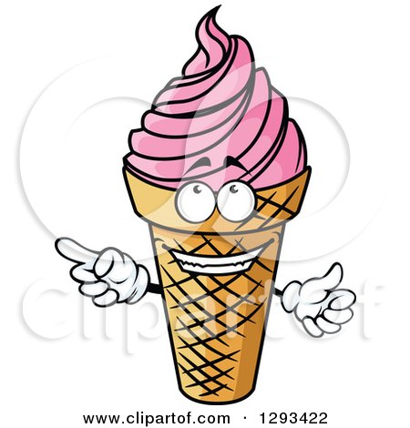 Clipart of a Cartoon Ice Cream Cone Character with Strawberry Frozen Yogurt - Royalty Free Vector Illustration by Vector Tradition SM