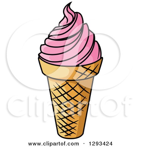 Clipart of a Cartoon Ice Cream Cone with Strawberry Frozen Yogurt - Royalty Free Vector Illustration by Vector Tradition SM