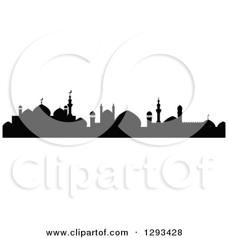 Clipart of a Black Silhouetted Islamic City Skyline 3 - Royalty Free Vector Illustration by Vector Tradition SM