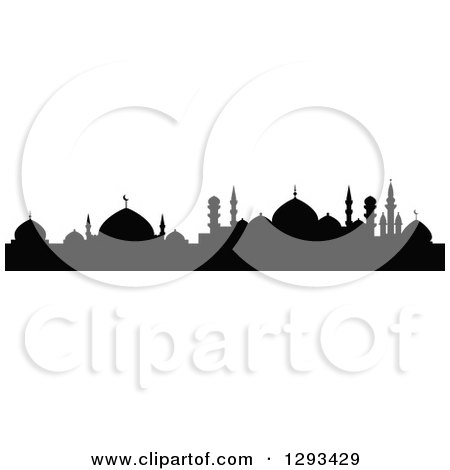 Clipart of a Black Silhouetted Islamic City Skyline 4 - Royalty Free Vector Illustration by Vector Tradition SM