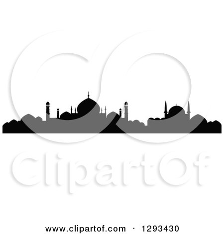 Clipart of a Black Silhouetted Islamic City Skyline 5 - Royalty Free Vector Illustration by Vector Tradition SM