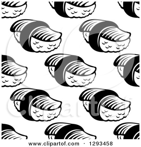 Clipart of a Seamless Pattern Background of Black and White Sushi - Royalty Free Vector Illustration by Vector Tradition SM