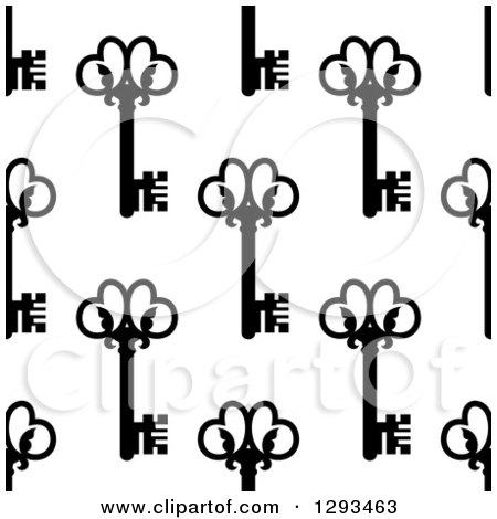 Clipart of a Seamless Background Pattern of Ornate Black Vintage Skeleton Keys on White 2 - Royalty Free Vector Illustration by Vector Tradition SM