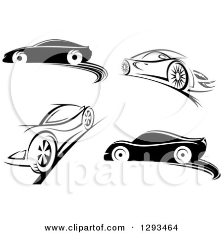 Clipart of Black and White Sports Cars - Royalty Free Vector Illustration by Vector Tradition SM