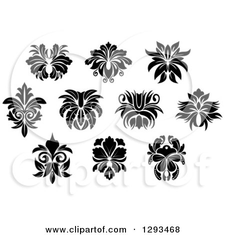 Clipart of Black and White Vintage Floral Design Elements 2 - Royalty Free Vector Illustration by Vector Tradition SM