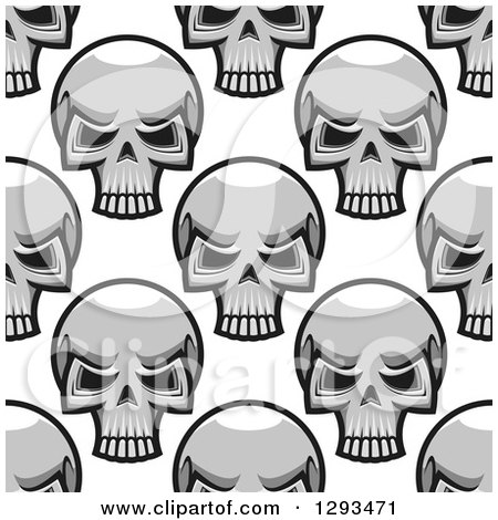 Clipart of a Seamless Pattern Background of Grayscale Monster Skulls - Royalty Free Vector Illustration by Vector Tradition SM