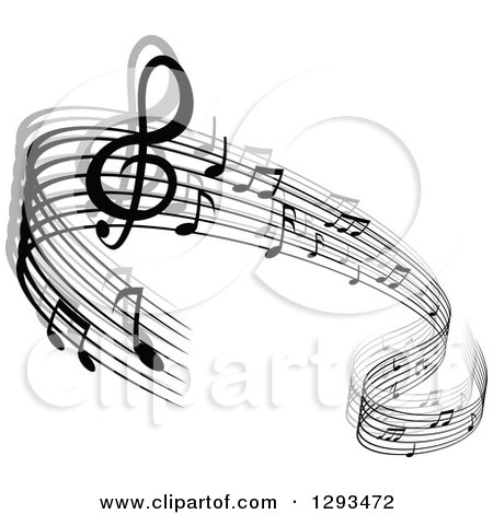 Clipart of a Grayscale Flowing Music Note Wave Design 4 - Royalty Free Vector Illustration by Vector Tradition SM