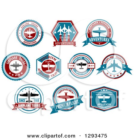Clipart of Red White and Blue Airplane Tour Designs 2 - Royalty Free Vector Illustration by Vector Tradition SM